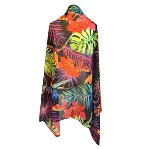 Tropical Scarf Wrap Saroon Chiffon Sheer Palm Hibiscus Hawaiian‎ Resort Coverup